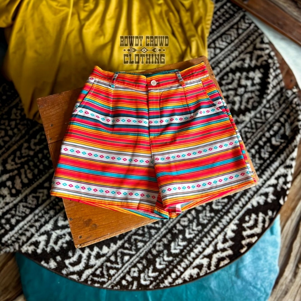 🎆 Rowdy Crowd Aztec Boho Multicolor Striped Shorts Size L NWOT - Picture 1 of 4